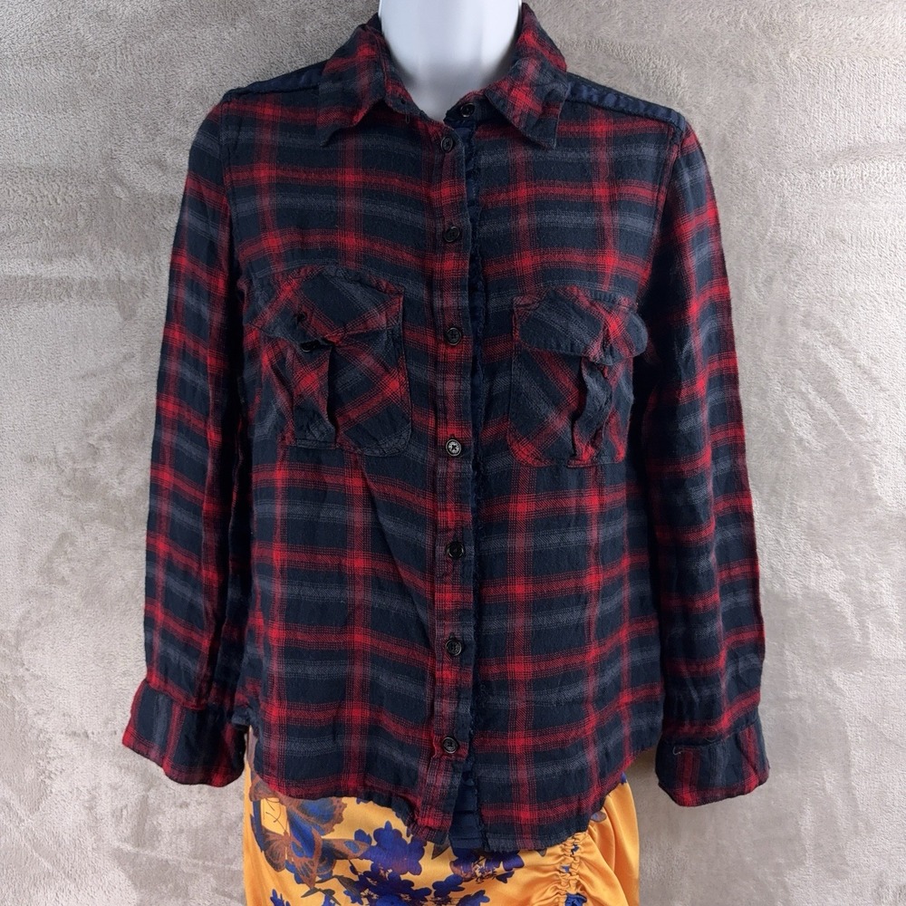 Zadig & Voltaire Shirt Womens Size Small Red Black Plaid Button Front Flannel